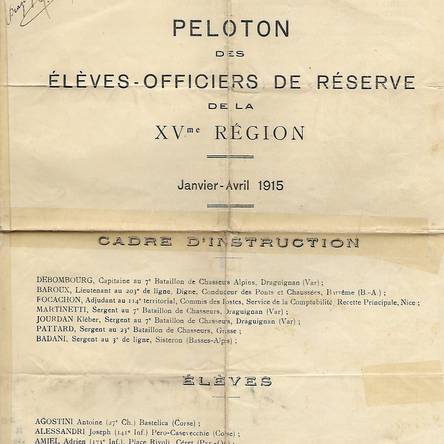 Reçu ! Jean , Élève Officier de la XV ème Région